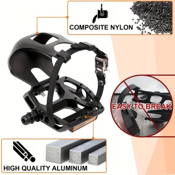 BUCKLOS Aluminium Flat Bike Pedals with Toe Clips