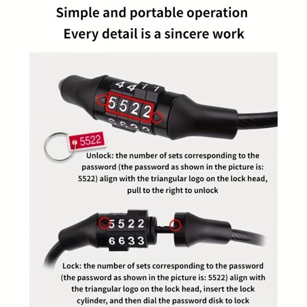 Portable 4-Digit Combination Bicycle Lock