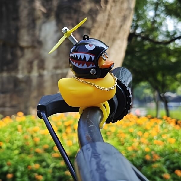 Classic Yellow Duck Bicycle Accessory with Shark Helmet – 1 Piece