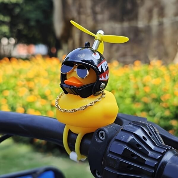 Classic Yellow Duck Bicycle Accessory with Shark Helmet – 1 Piece