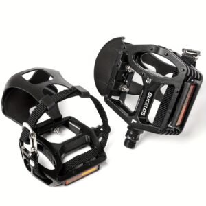 BUCKLOS Aluminium Flat Bike Pedals with Toe Clips