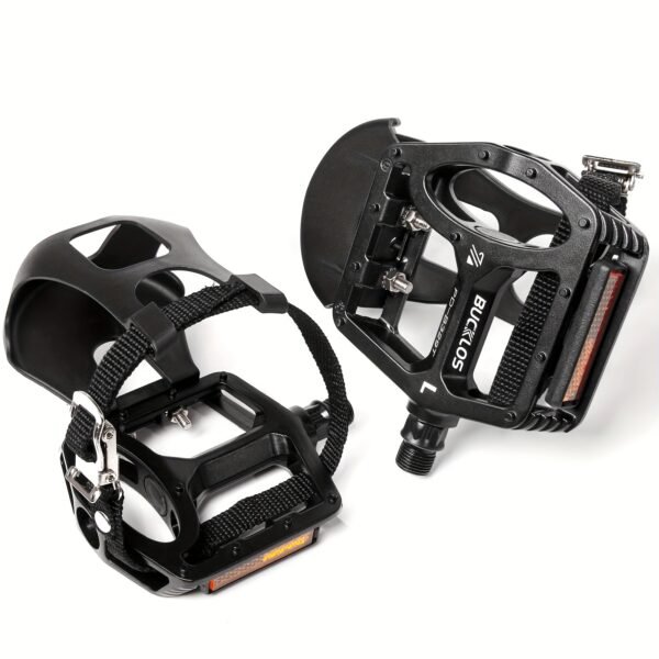 BUCKLOS Aluminium Flat Bike Pedals with Toe Clips